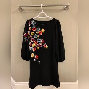 Ann Taylor Black Dress with Colorful Floral Design